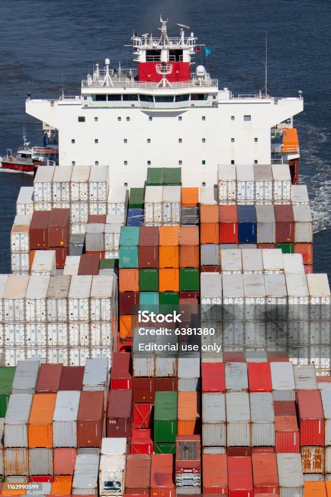 Monte Rosa Container Aerial View Of Container Ship Stock Photo - Download Image Now - Aerial ...