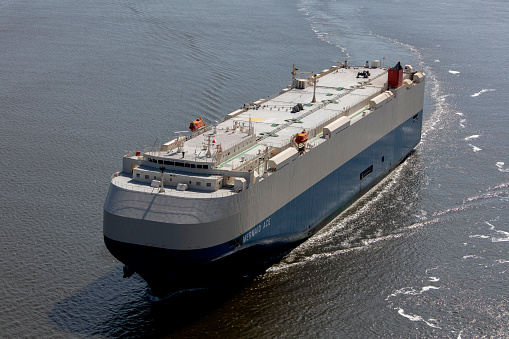 15th June, 2022.  Frigate warship sails into in the harbour port of Cartagena in Spain