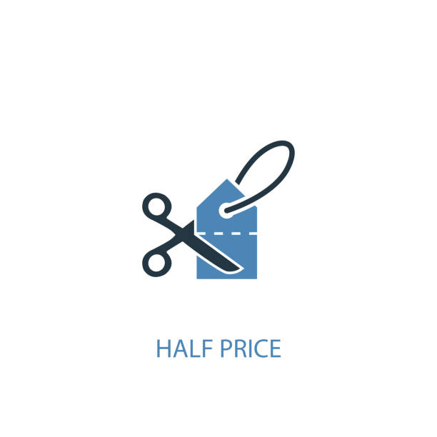 ilustrações de stock, clip art, desenhos animados e ícones de half price concept 2 colored icon. simple blue element illustration. half price concept symbol design. can be used for web and mobile ui/ux - cut price