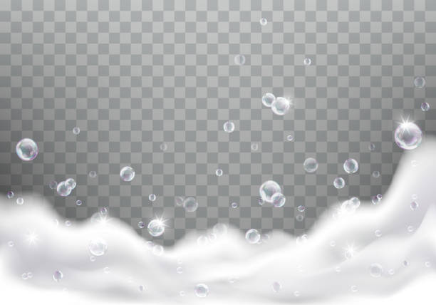 목욕 거품 또는 비누 비눗스 현실적인 벡터 - soap sud bubble clean air stock illustrations