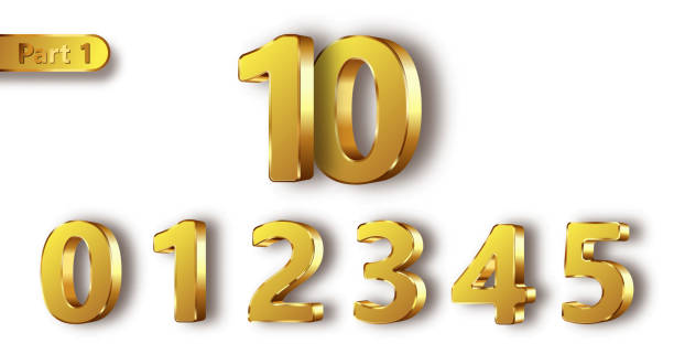 золотой металл номера реалистичный вектор - number 1 zero nobody number 10 stock illustrations