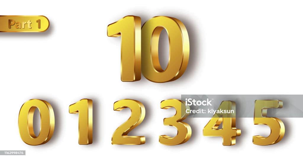 Golden Metal Numbers Realistic Vector Stock Illustration - Download Image  Now - Three Dimensional, Number, Number 1 - iStock