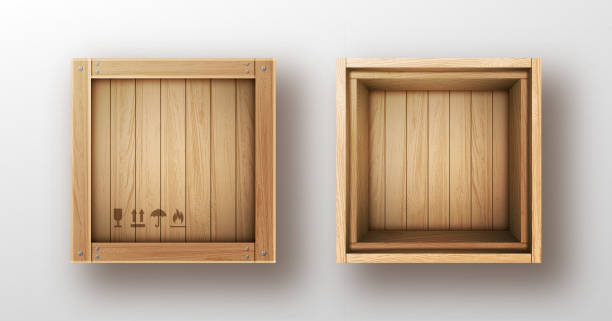 ilustrações, clipart, desenhos animados e ícones de caixa de madeira aberta e vetor realístico fechado - wooden box