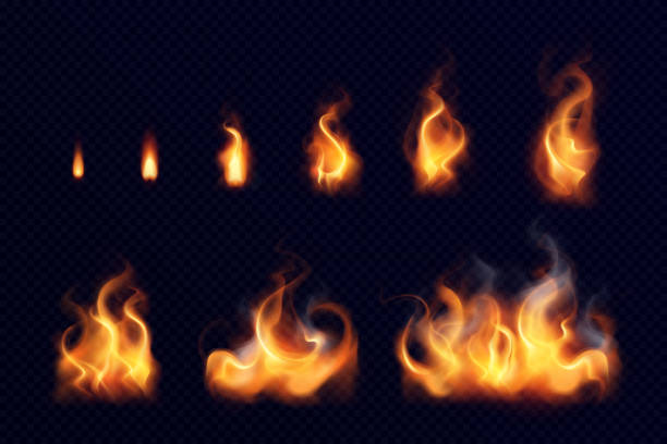 płomień ognia realistyczny zestaw - match matchstick dark fire stock illustrations