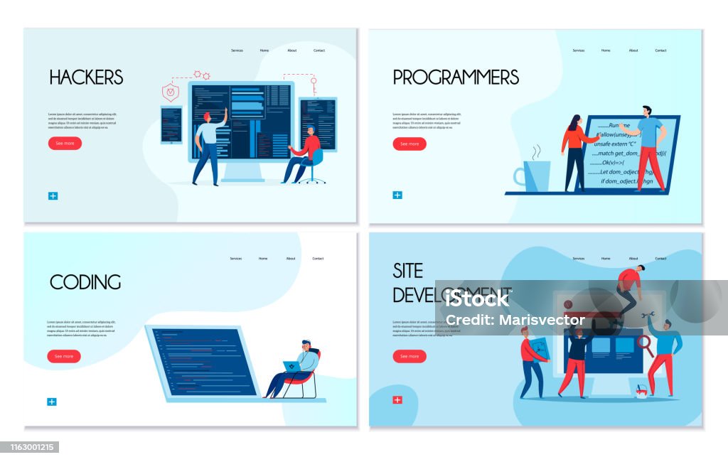 Programmer Horizontal Banners Set Stock Illustration - Download Image ...