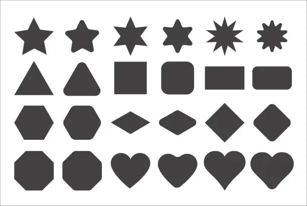 Vector illustration of Basic shape elements with sharp and rounded edges vector set.