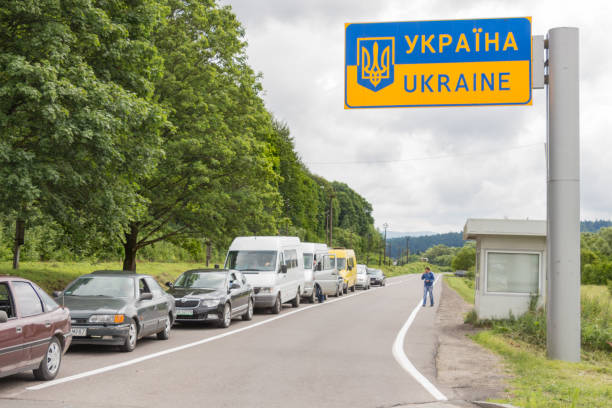 Smilnitsa, Ukraine - july, 2017- Traffic jam at the checkpoint at the Ukrainian-Polish border -Smilnitsa-Kroscenko-, 120 kilometers southwest of Lviv