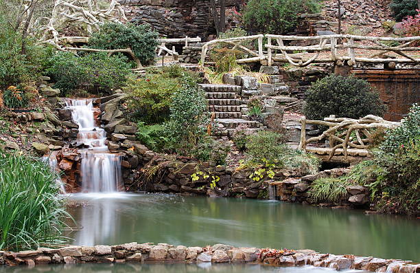 Waterfall Garden Park Landscaped Yard  flour mill stock pictures, royalty-free photos & images