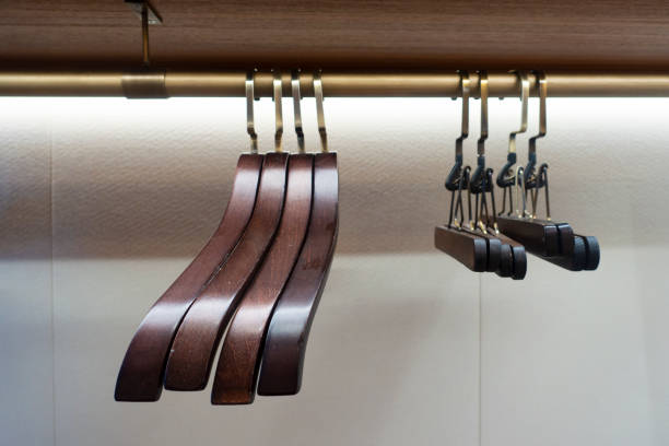 istock Close up of empty plastic hangers 1163009169