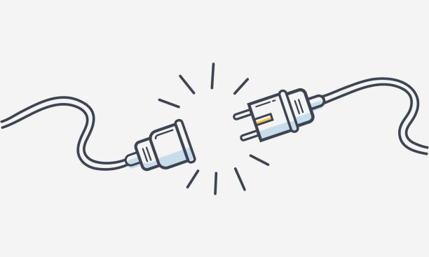 illustrations, cliparts, dessins animés et icônes de electric plug et socket débranchent le vecteur de conception des contours. 404 bannière web d'arrière-plan d'erreur, choc de fil électrique, déconnexion, perte de connexion. - power cable