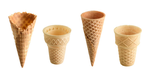 istock Collection of empty ice cream cones isolated on white background 1163016233