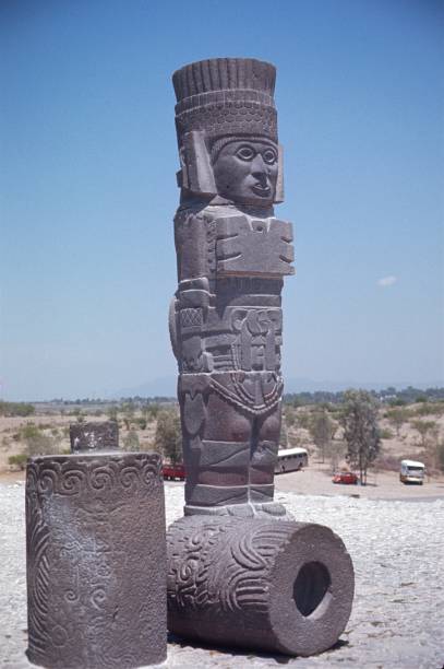 Tula, Mexico, 1976. Toltec warrior statue in Tula.
