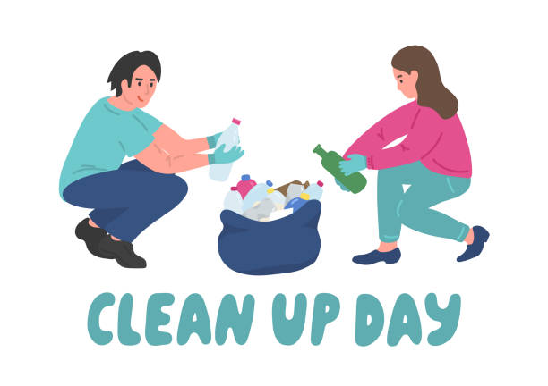 ilustrações, clipart, desenhos animados e ícones de limpe o dia - mulher catando lixo
