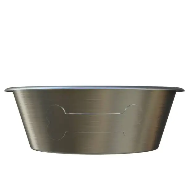 3D rendering illustration of a metallic dog bowl