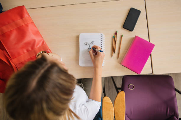 istock Female artist drawing a face in her sketch book 1163027974