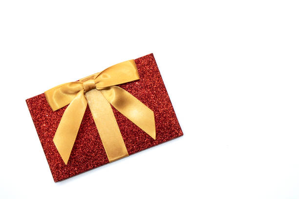 istock Little Festive Red Glitter Parcel Present with Gold Bow Gift 1163030354