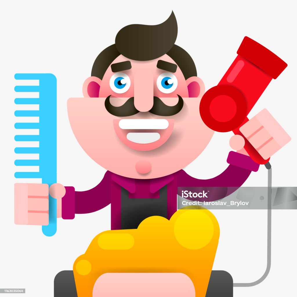 Ilustración de Peluquería Con Éxito De Dibujos Animados En Un Delantal Con Una Tijera En La Mano Joven Elegante Peluquero Estilista De Moda Profesional y más Vectores Libres de Derechos de Barbero - Ilustración de Peluquería Con Éxito De Dibujos Animados En Un Delantal Con Una Tijera En La Mano Joven Elegante Peluquero Estilista De Moda Profesional y más Vectores Libres de Derechos de Barbero -