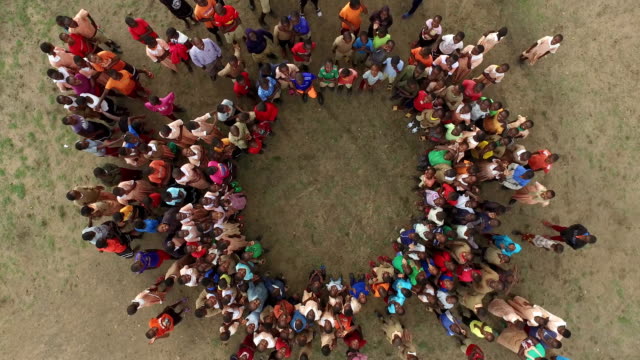 Aerial shot of Kenyan adults and children