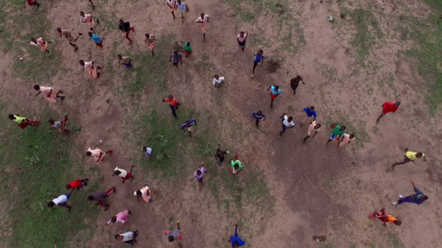 Aerial view of children in Masai Mara