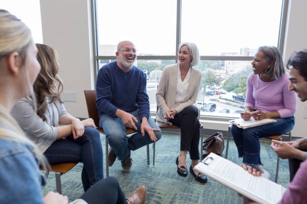 istock Grief recovery group shares a laugh 1163038361