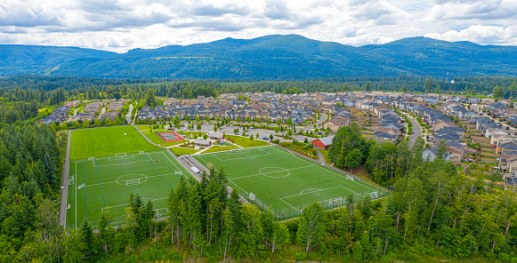 Snoqualmie Ridge Washington Aerial View Community Park Soccer Fields and Housing Development