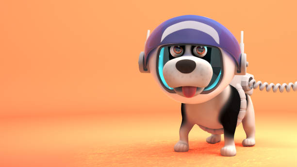 istock Cute puppy dog wears spacesuit while exploring Mars, 3d illustration 1163042909