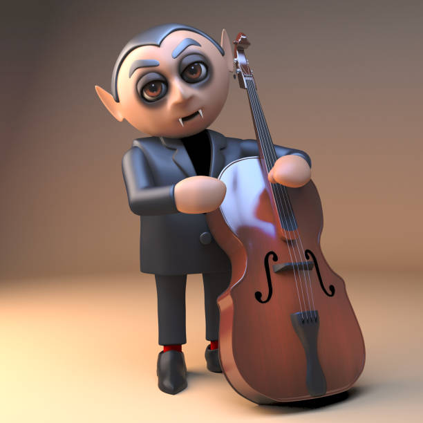 istock Musical vampire dracula in 3d playing a double bass with great panache, 3d illustration 1163045765