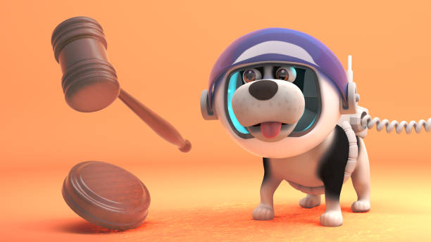 istock Puppy dog in spacesuit holds zero gravity auction, 3d illustration 1163046385