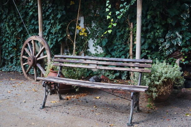 istock Wood bench on the garden 1163064041