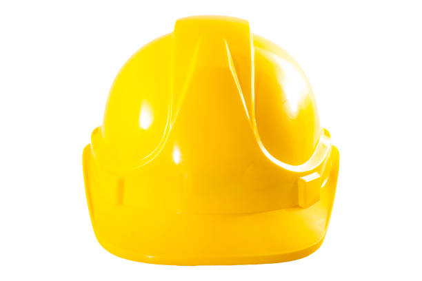 pracownicy przemysłowi lub koncepcja wyposażenia bezpieczeństwa na placu budowy z widokiem z przodu żółtego twardego kapelusza izolowanego na białym tle z wycięciem ścieżki klipsa - clip path zdjęcia i obrazy z banku zdjęć