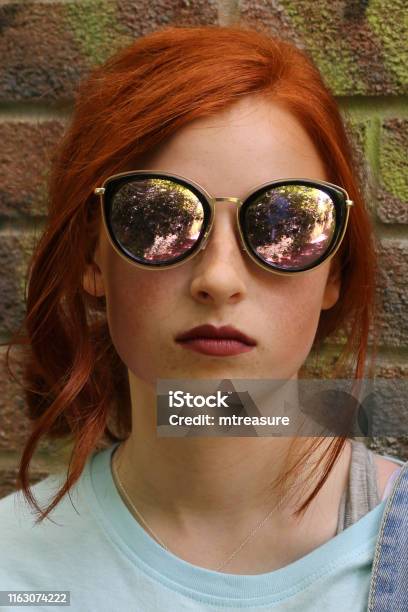 Image Of Pretty Moody Sad Teenage Girl Youth With Red Hair And Mirror  Sunglasses Lost In