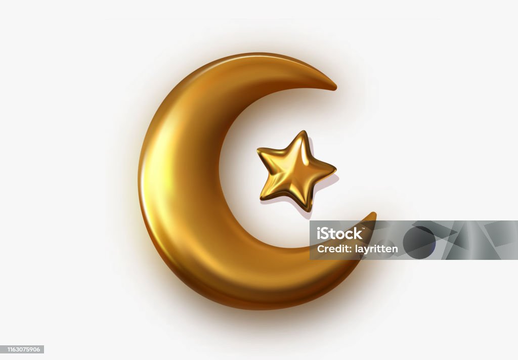 Golden Crescent 3d Objekt Mit Transparentem Hintergrundeffekt Stock