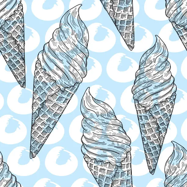 Vector illustration of Soft Ice Cream Waffle Cone Seamless Pattern
