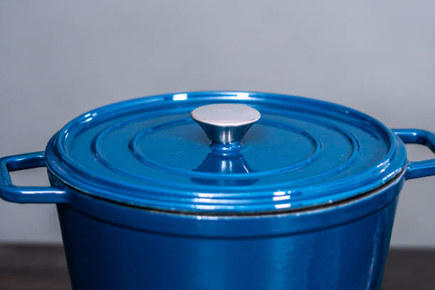 istock Blue enameled cast iron covered dutch oven with leed. 1163087981