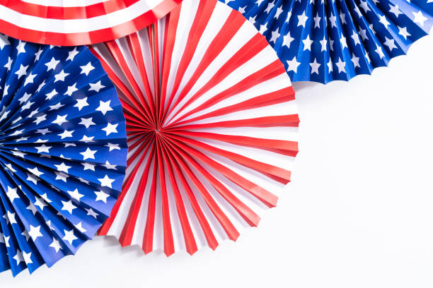 istock Red, white, and blue paper fans for July 4th celebration. 1163088700