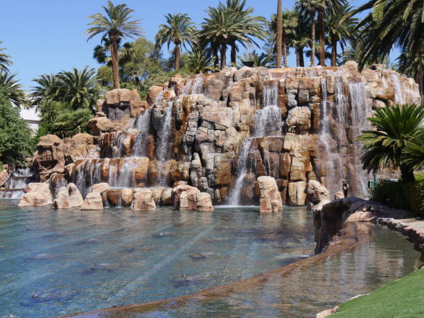 istock Waterfalls in a landscaped garden 1163097007