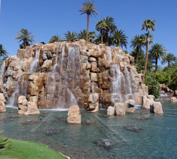 istock Waterfalls in a landscaped garden 1163097155