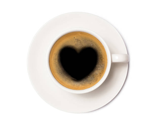 coffee cup with heart sign coffee cup with heart sign, top view isolated on white background, with clipping path. decaffeinated photos stock pictures, royalty-free photos & images
