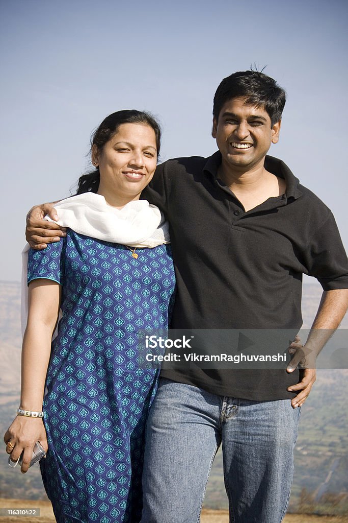 Happy Indian Couple Husband Wife Embrace Cheerful Lifestyle Vertical Happy Indian Couple Adult Stock Photo