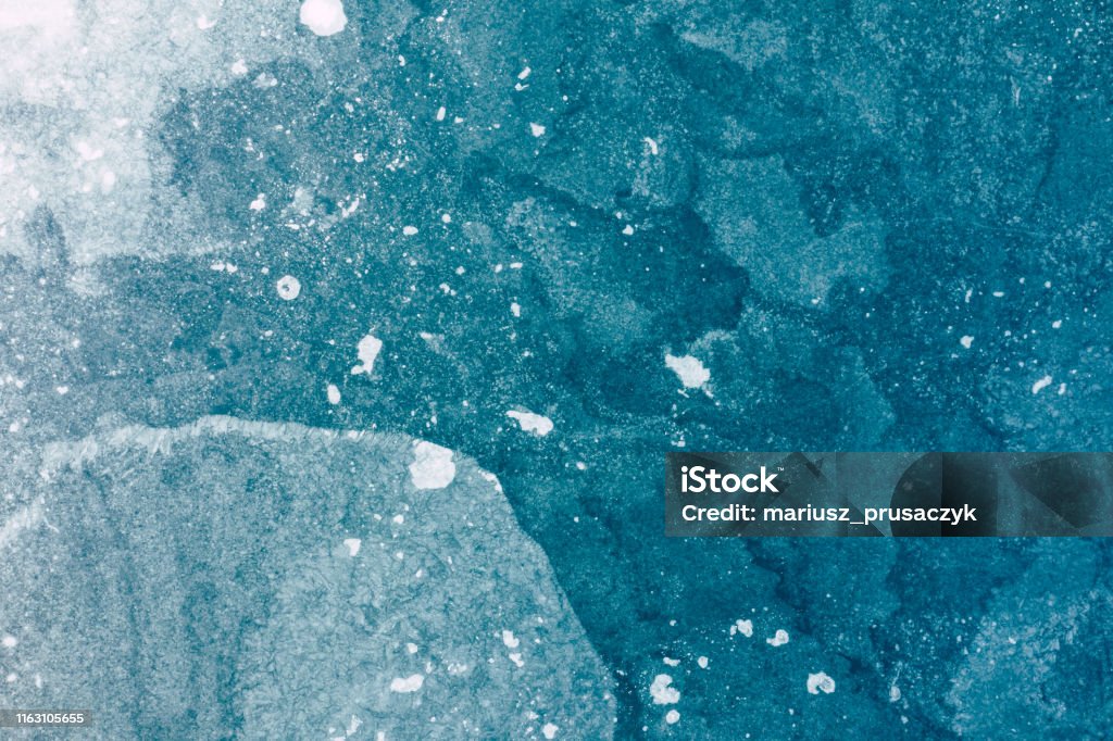 Aerial view of frozen lake. Ice Stock Photo