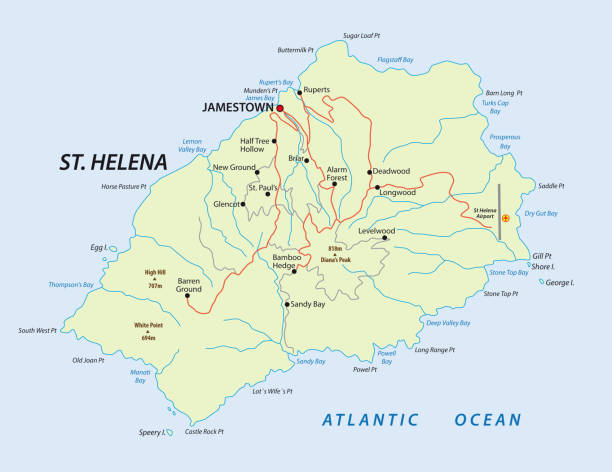 illustrations, cliparts, dessins animés et icônes de carte de l'île britannique sainte-hélène dans l'océan atlantique - mount saint helena