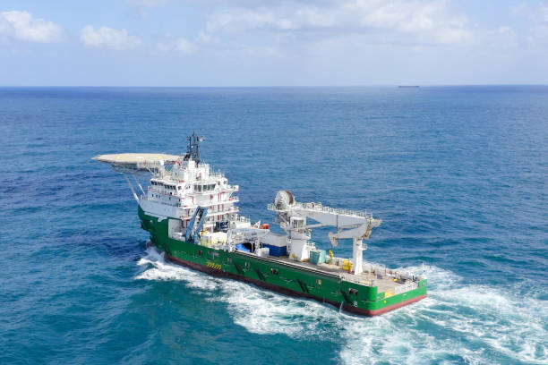 istock Aerial image of a Medium size Green Offshore supply ship 1163111558