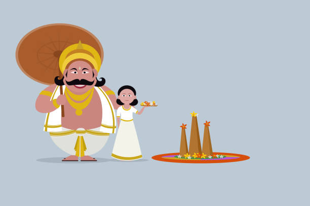 Illustration Of King Mahabali With A Little Girl Holding Flowers Stock  Illustration - Download Image Now - iStock