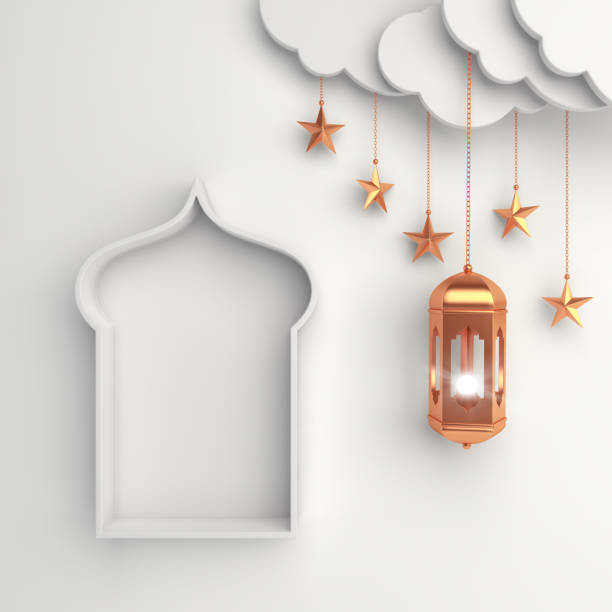 istock Gold arabic lantern, cloud, star, window on white background copy space text. Design concept of islamic celebration day ramadan kareem or eid al fitr adha, hajj, hijri, mawlid. 1163115737