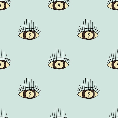 Cute shabby seamless green background with eyes pattern . Seamless design for fabric, cover, banner, interior, children's clothing, print for packaging cosmetics, gift packaging