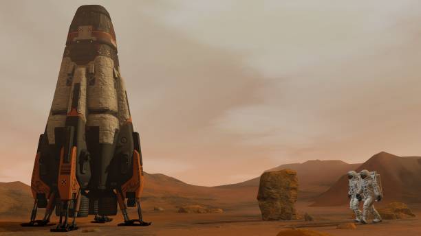 istock 3D rendering. Colony on Mars. Two Astronauts Walking On The Surface Of Mars. Exploring Mission To Mars. Futuristic Colonization and Space Exploration Concept. 1163121547