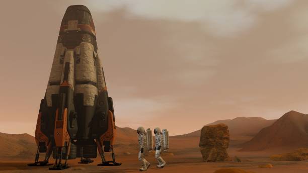 istock 3D rendering. Colony on Mars. Two Astronauts Walking On The Surface Of Mars. Exploring Mission To Mars. Futuristic Colonization and Space Exploration Concept. 1163121551