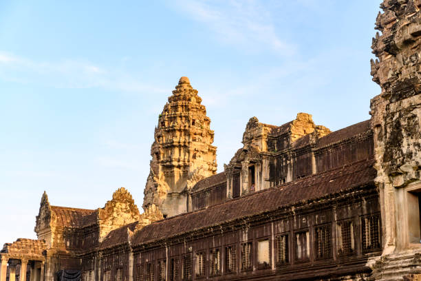 Angkor Wat temple in Siem Reap, Cambodia, seen at sunrise.