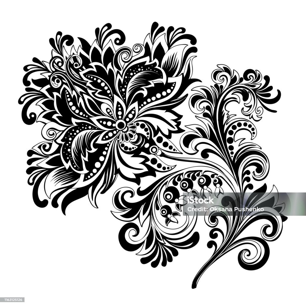 Black And White Ethnic Flower With Pattern Stock Illustration ...