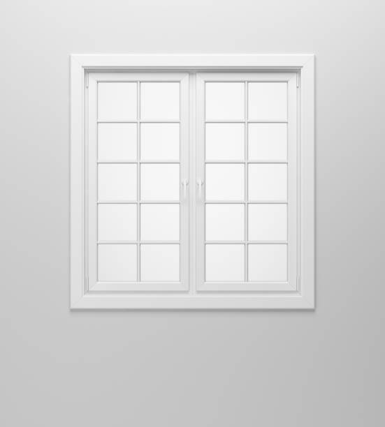 fenêtre blanche sur le mur blanc - window frame window isolated clipping path photos et images de collection